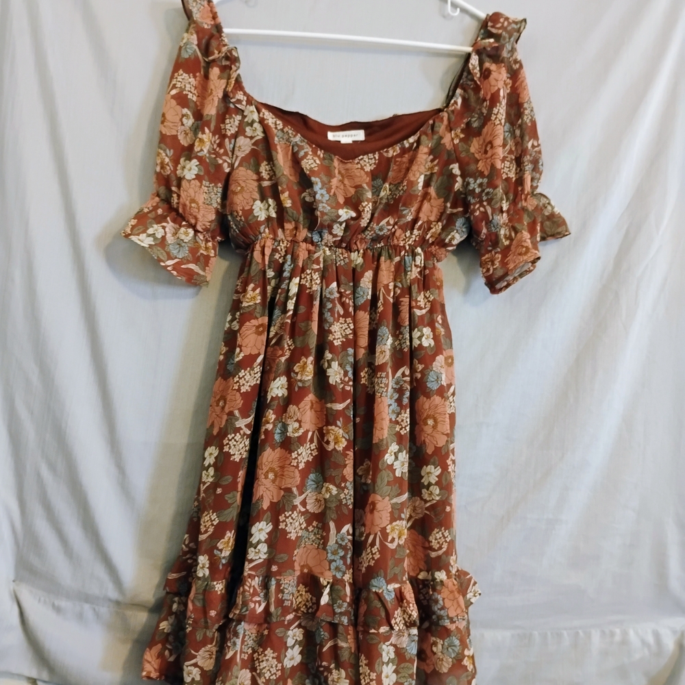 L Blu Pepper Floral Brown Dress